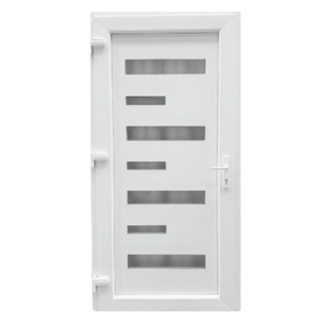Műanyag bejárati ajtó - vékony csíkos kivitel - 80mm-es profil, 40mm-es panel, zártszelvény merevítéssel