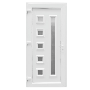 Műanyag bejárati ajtó - 5 kockás kivitel - 80mm-es profil, 40mm-es panel, zártszelvény merevítéssel